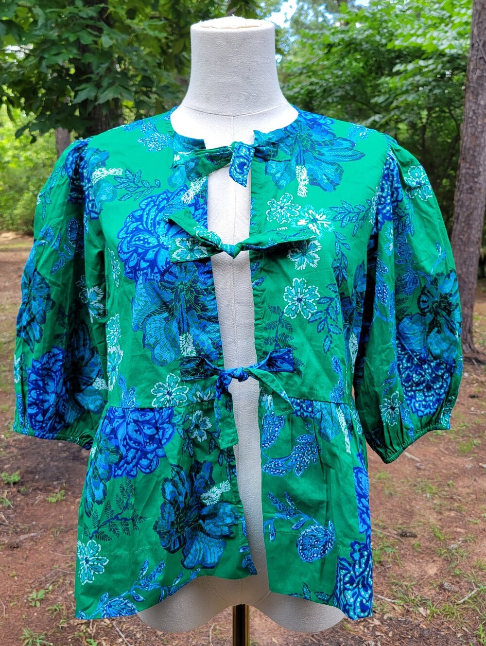 Talulah Floral Tie-Front Green and Blue Women’s Top 100% Cotton